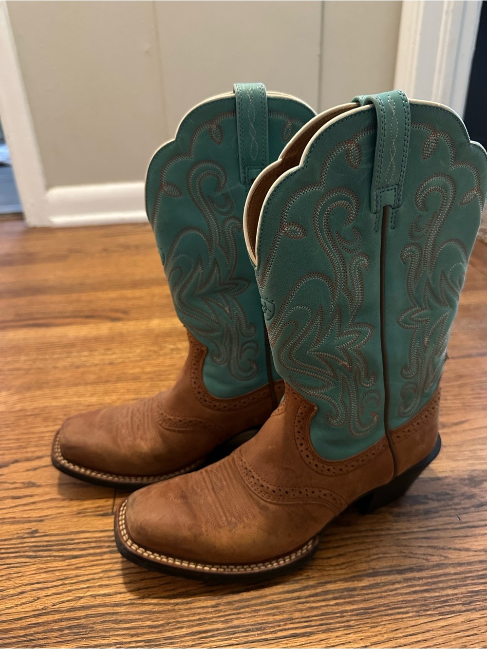 Ariat Turquoise and Tan Leather Western Boots (Worn once!) - Picture 3 of 5